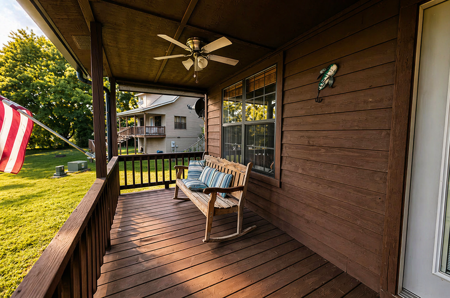 Porch · bench & flag