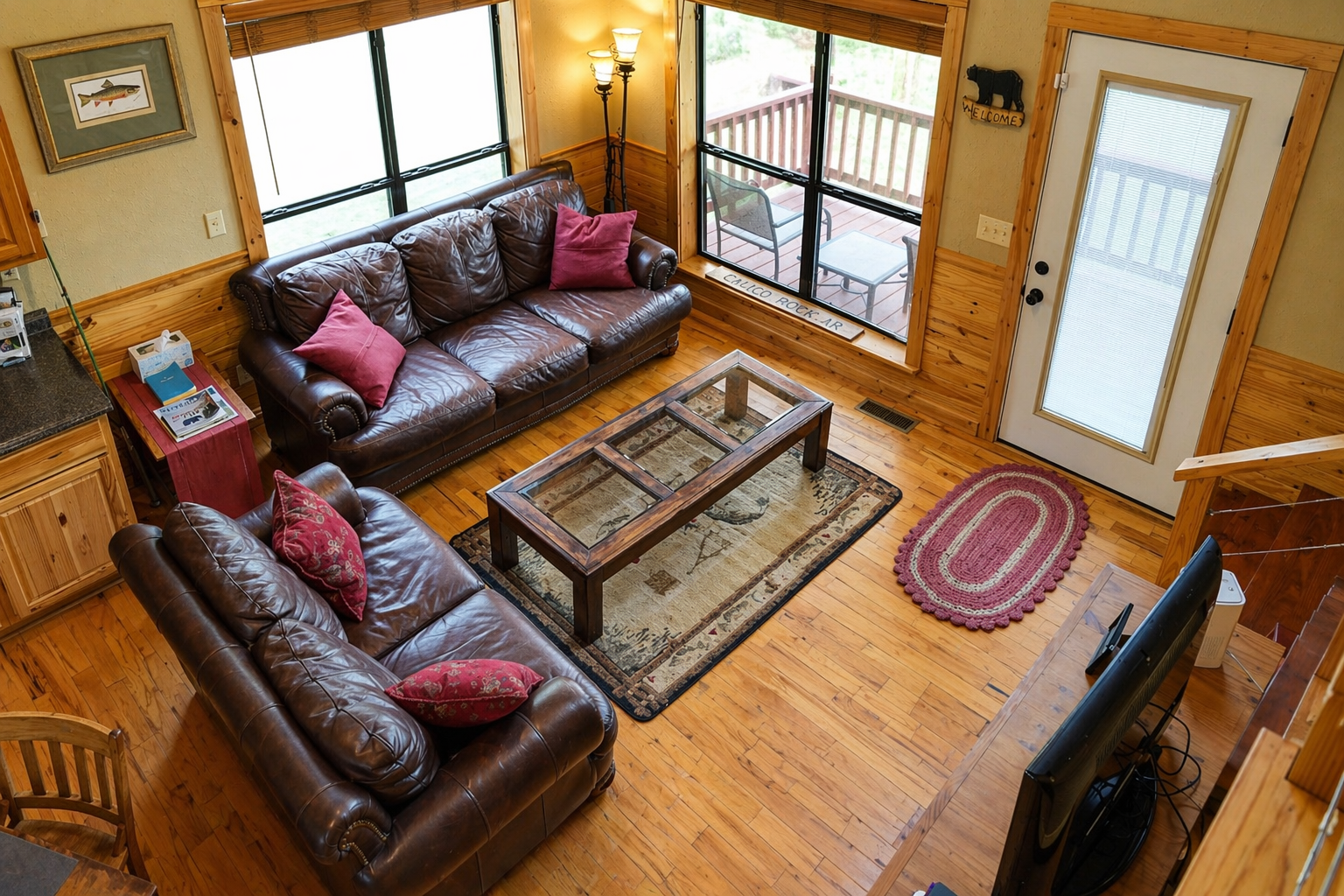 Living room · stone fireplace