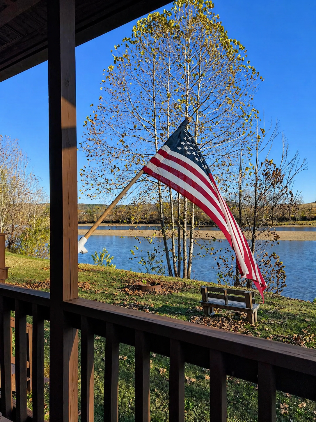 Porch · bench & flag